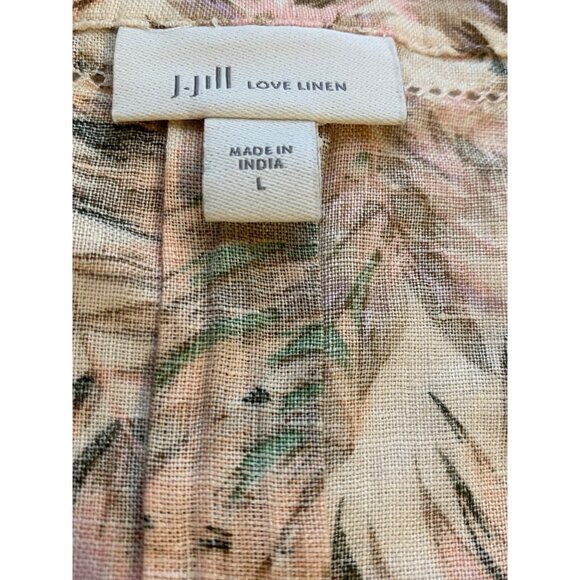 J. Jill Love Linen Womens Tropical Print V-Neck Top With 3/4 Sleeves Size L - Picture 3 of 7